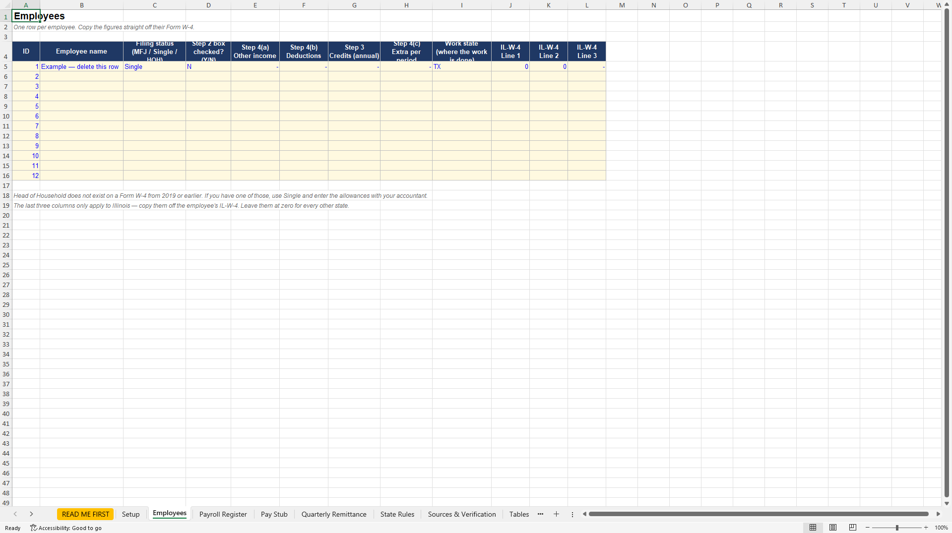 2026 Payroll Withholding Model: Federal and Illinois (Excel template (XLSX)) Preview Image