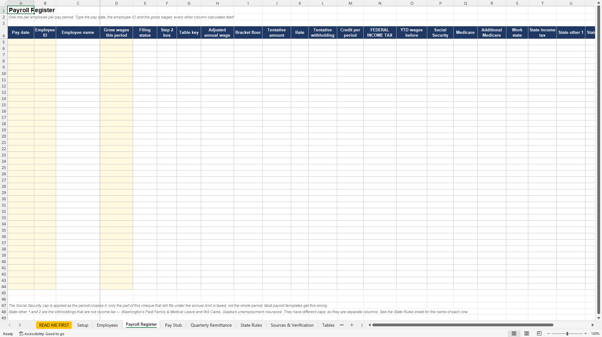 2026 Payroll Withholding Model: Federal and Illinois (Excel template (XLSX)) Preview Image