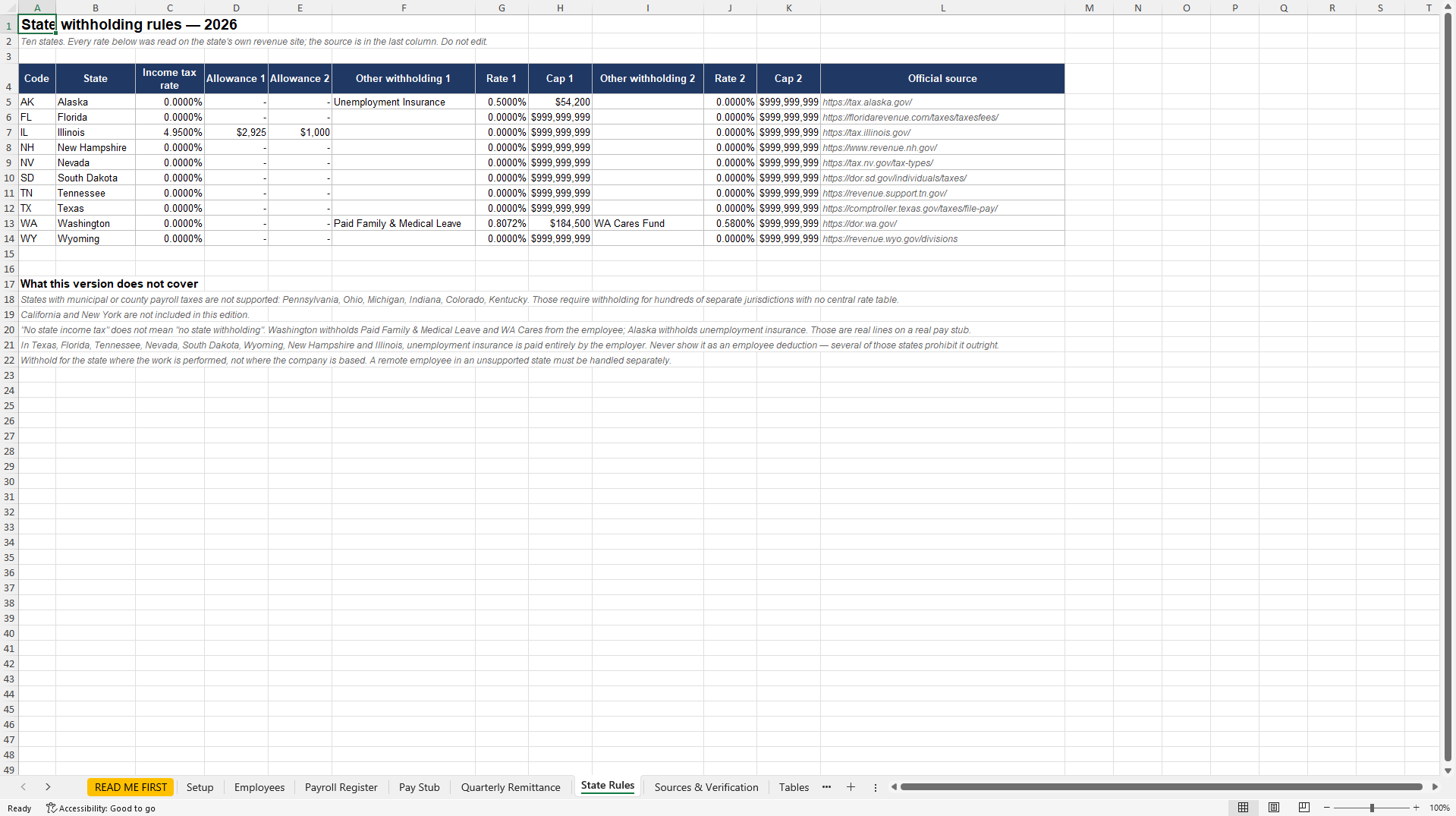 2026 Payroll Withholding Model: Federal and Illinois (Excel template (XLSX)) Preview Image