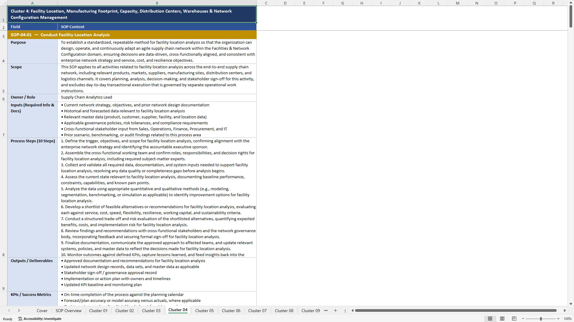 100+ Agile Supply Chain Network Design SOPs (Excel template (XLSX)) Preview Image