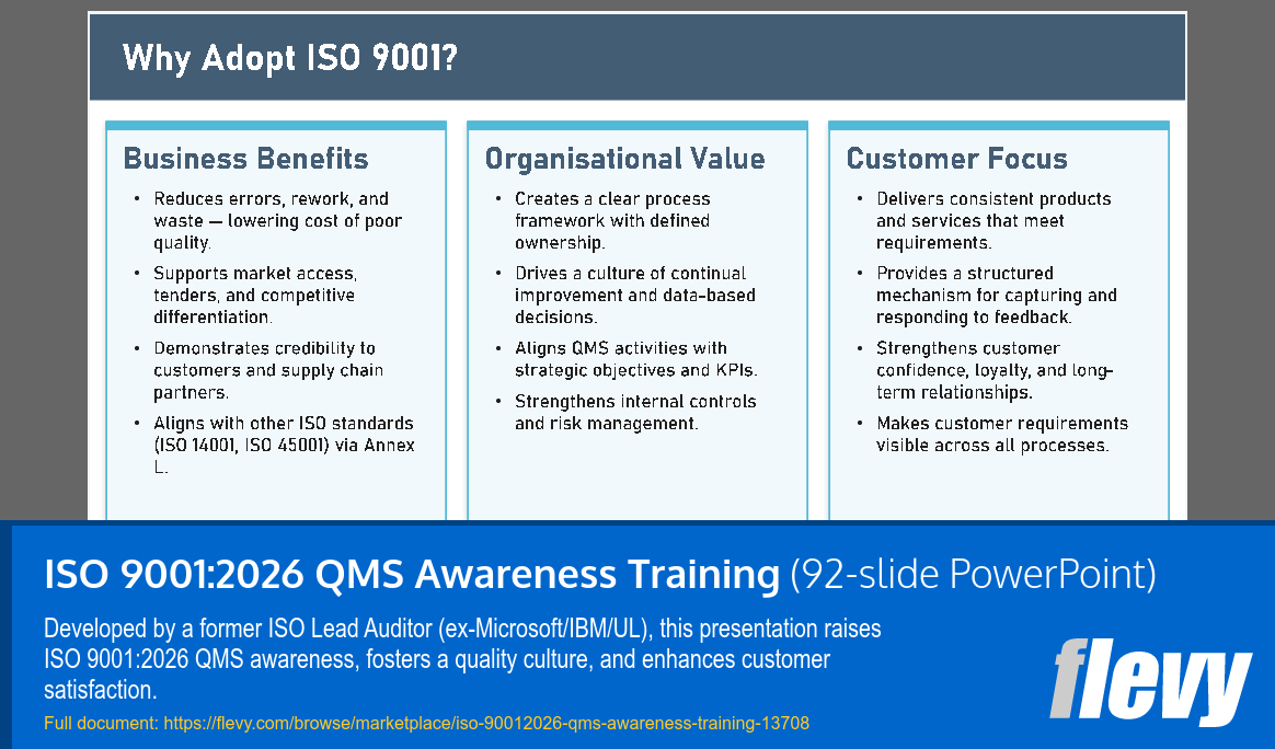 ISO 9001:2026 QMS Awareness Training (92-slide PPT PowerPoint presentation template (PPTX)) Preview Image