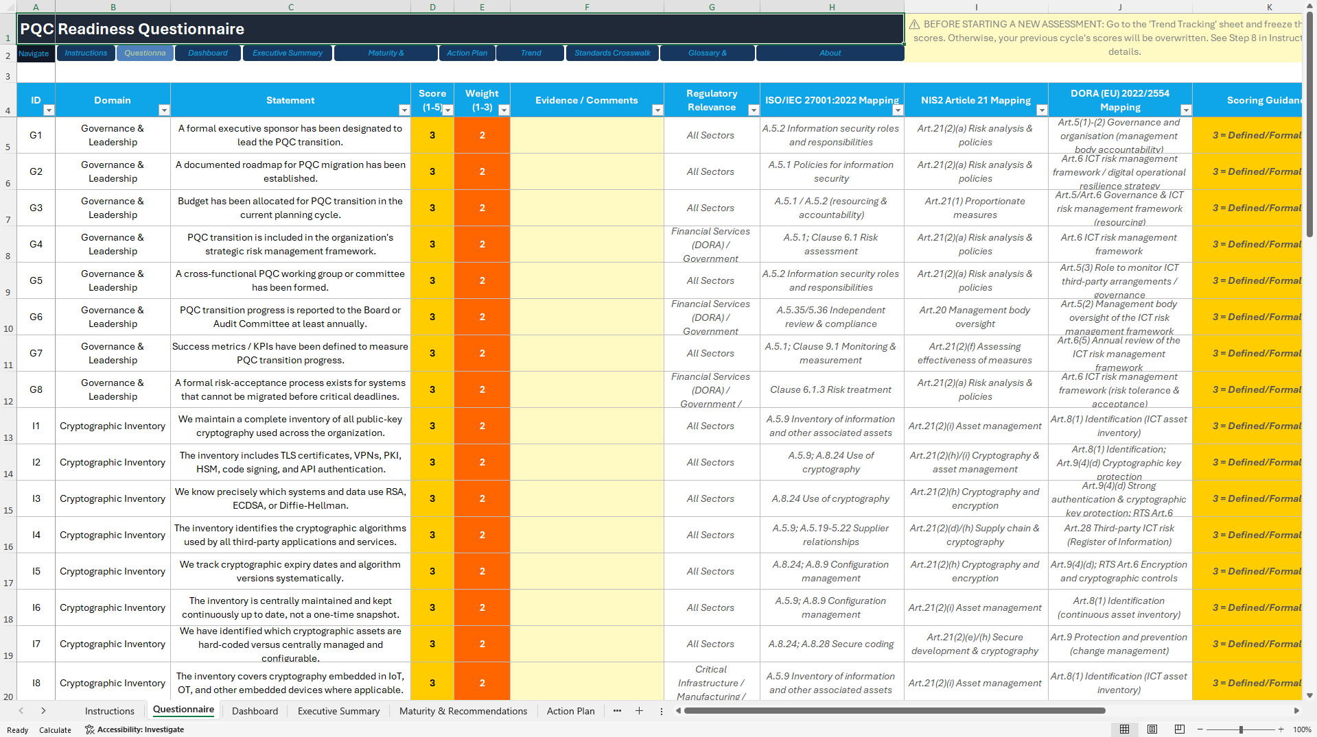 Post-Quantum Cryptography Readiness Assessment Tool (Excel template (XLSX)) Preview Image
