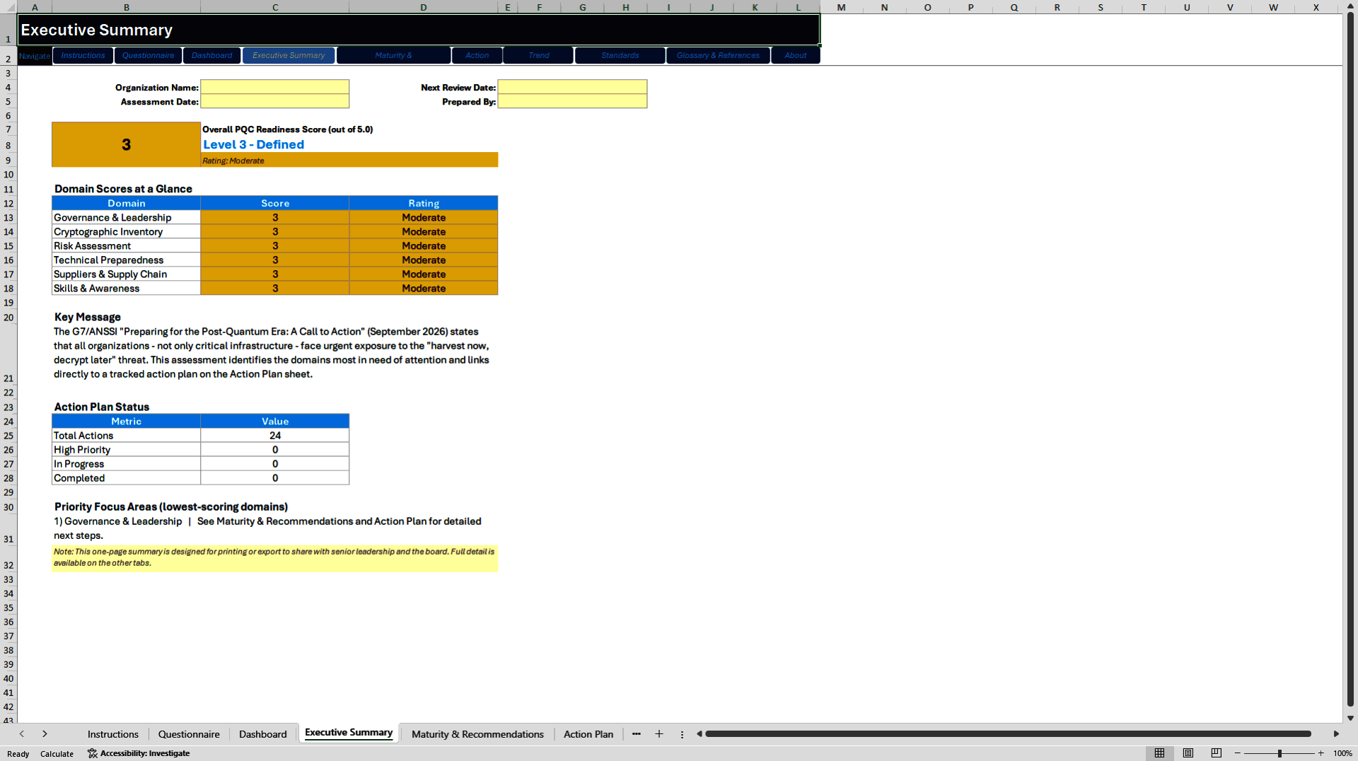 Post-Quantum Cryptography Readiness Assessment Tool (Excel template (XLSX)) Preview Image