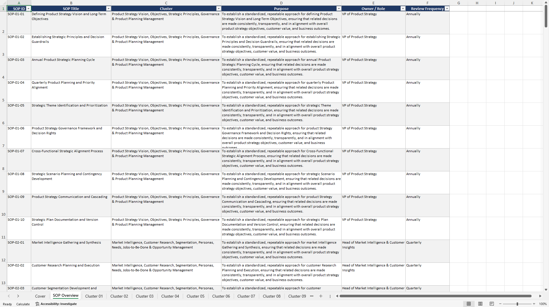 100+ Product Strategy SOPs (Excel template (XLSX)) Preview Image