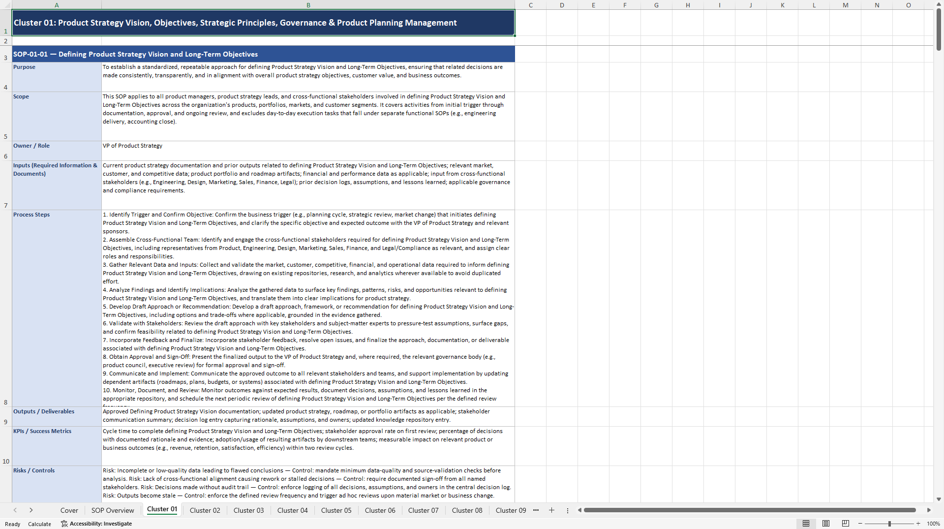 100+ Product Strategy SOPs (Excel template (XLSX)) Preview Image