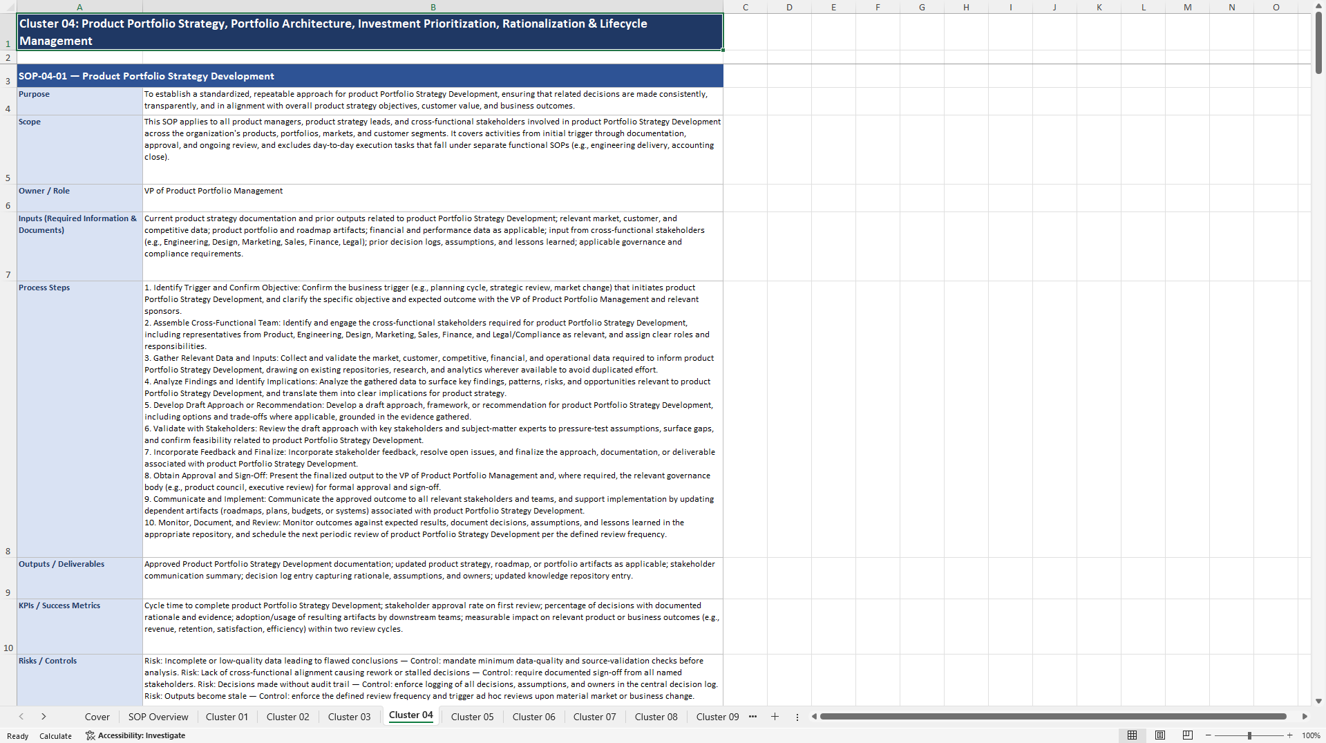 100+ Product Strategy SOPs (Excel template (XLSX)) Preview Image