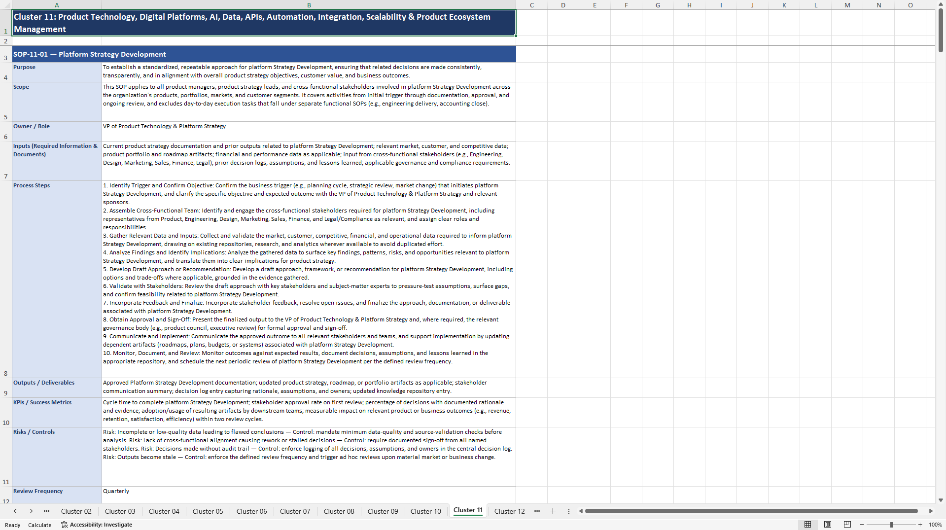 100+ Product Strategy SOPs (Excel template (XLSX)) Preview Image