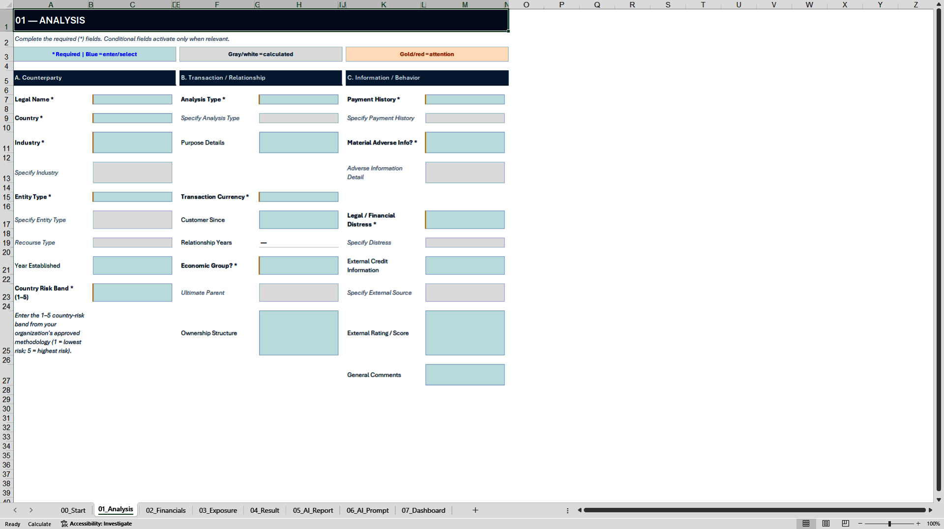 Corporate Credit Risk Analysis and Decision Model (Excel template (XLSX)) Preview Image