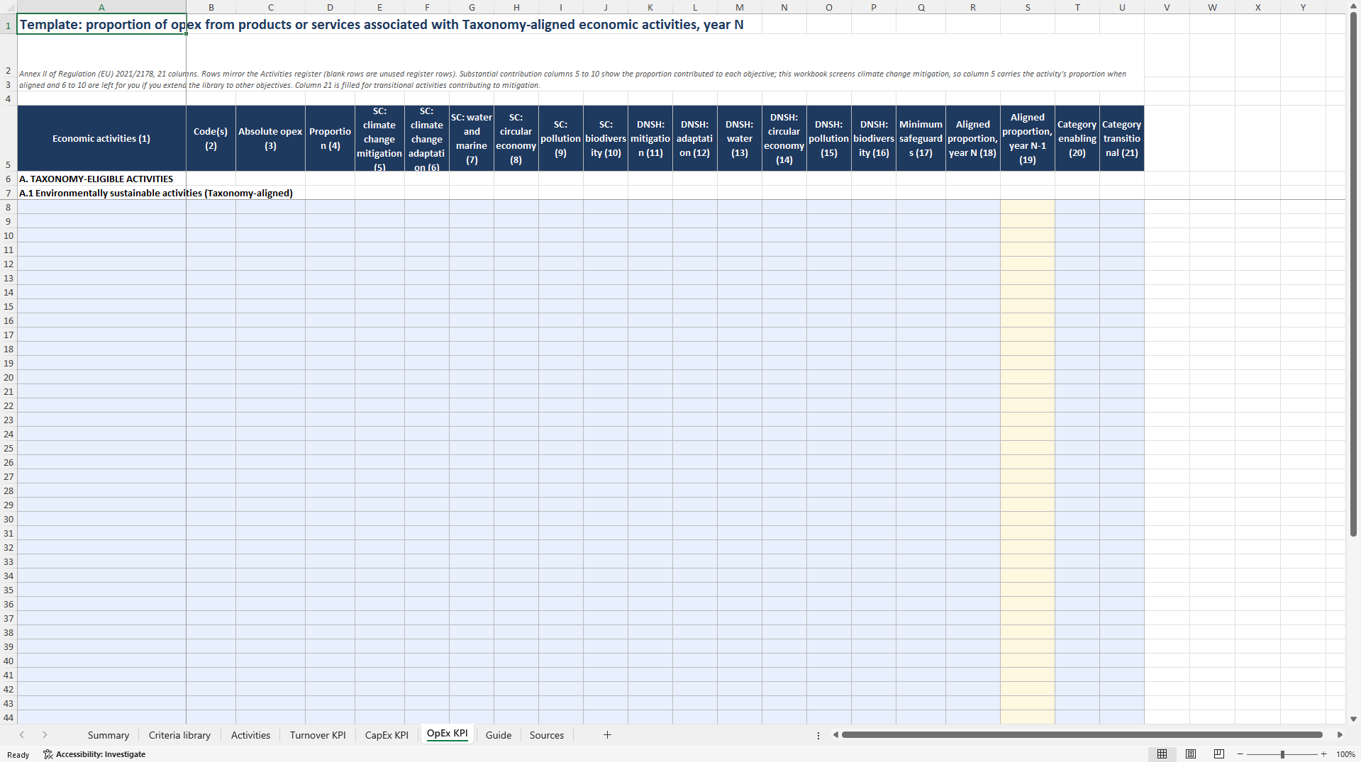 EU Taxonomy Alignment Screen & Article 8 KPI Workbook (Excel template (XLSX)) Preview Image