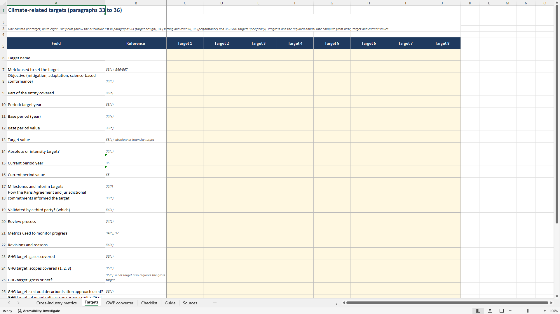 IFRS S2/UK SRS S2 Climate Disclosure: Metrics & Targets (Excel template (XLSX)) Preview Image
