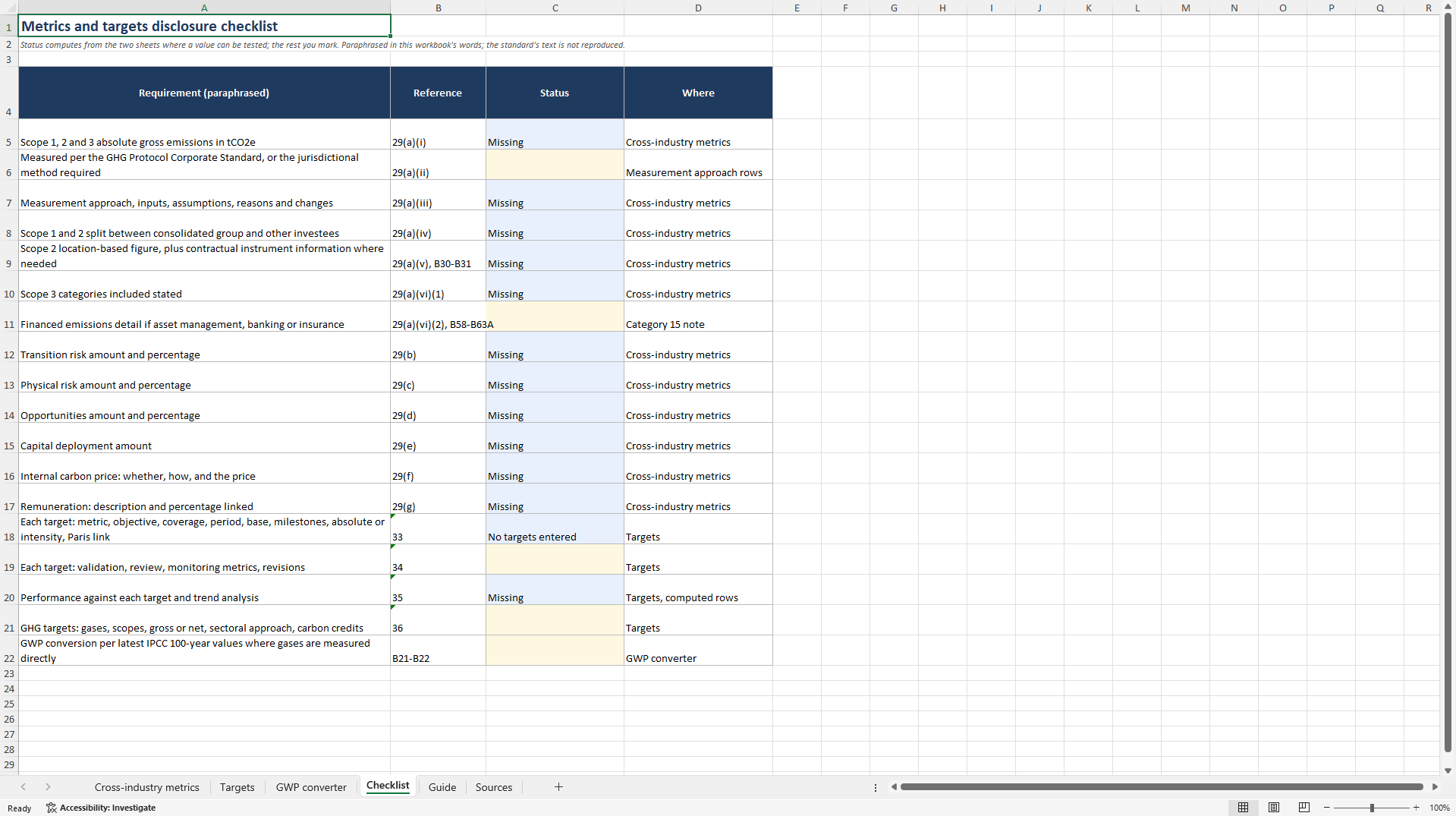 IFRS S2/UK SRS S2 Climate Disclosure: Metrics & Targets (Excel template (XLSX)) Preview Image