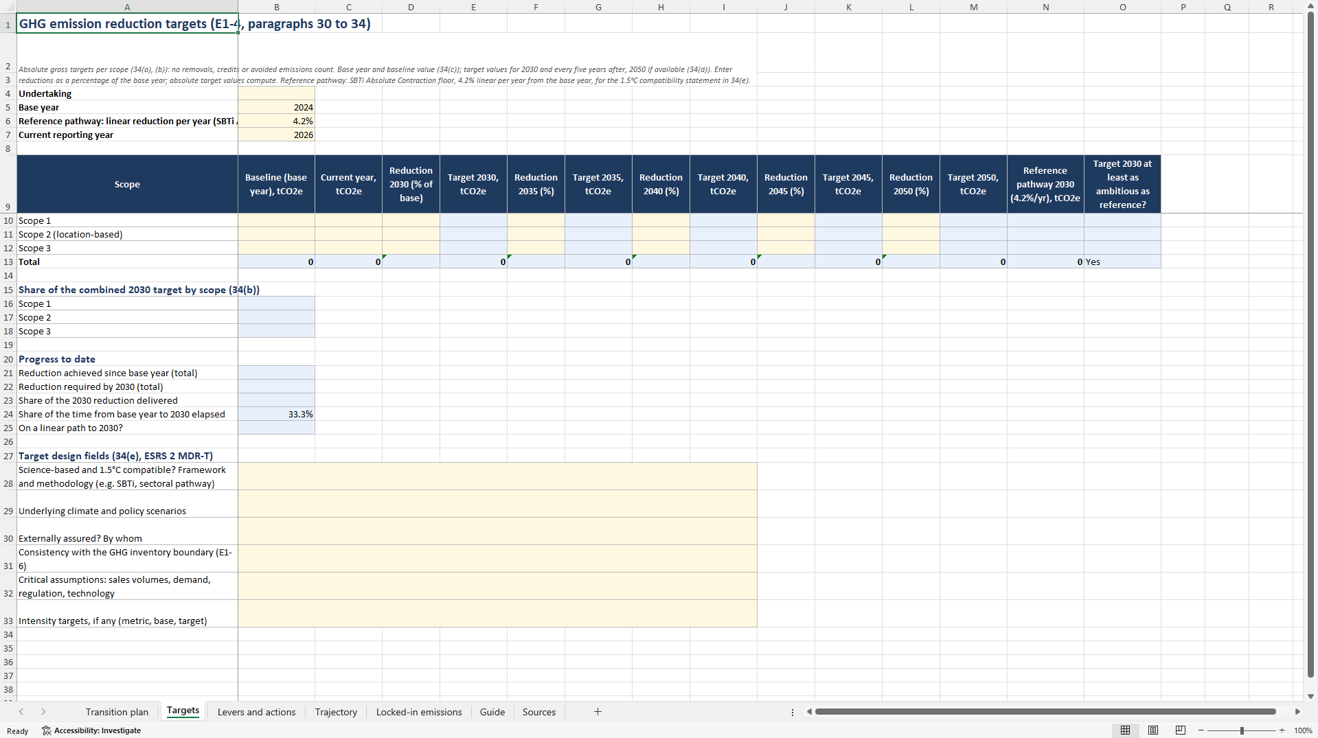 ESRS E1 Transition Plan: Targets, Levers, Trajectories (Excel template (XLSX)) Preview Image