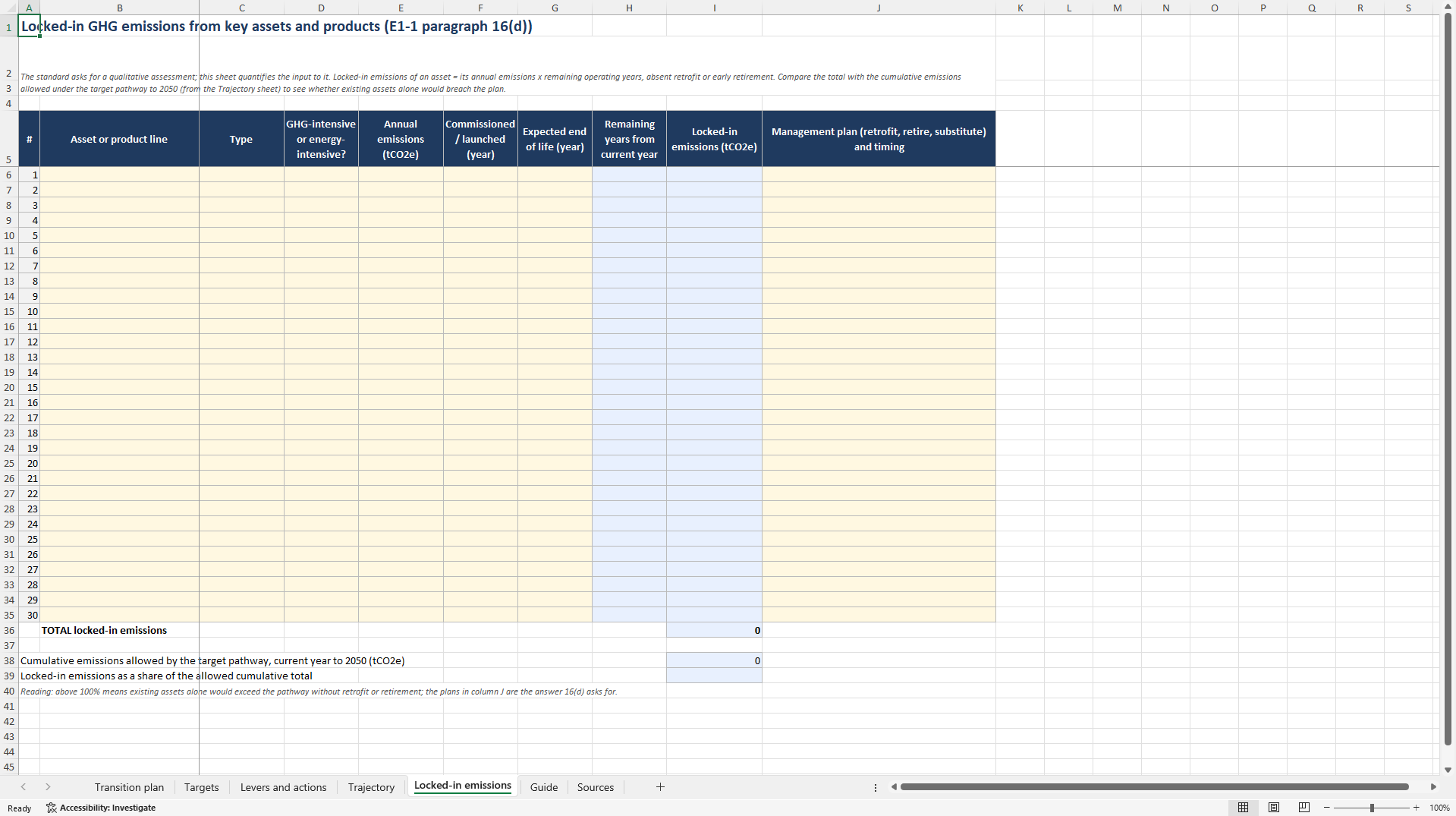 ESRS E1 Transition Plan: Targets, Levers, Trajectories (Excel template (XLSX)) Preview Image