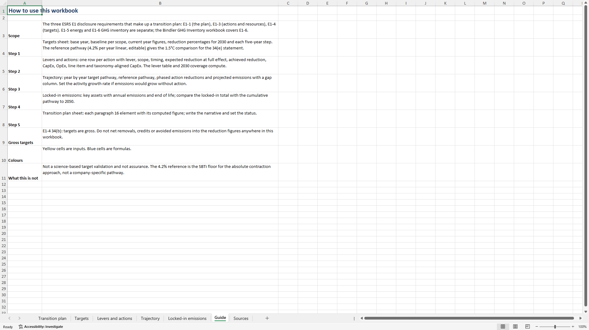 ESRS E1 Transition Plan: Targets, Levers, Trajectories (Excel template (XLSX)) Preview Image