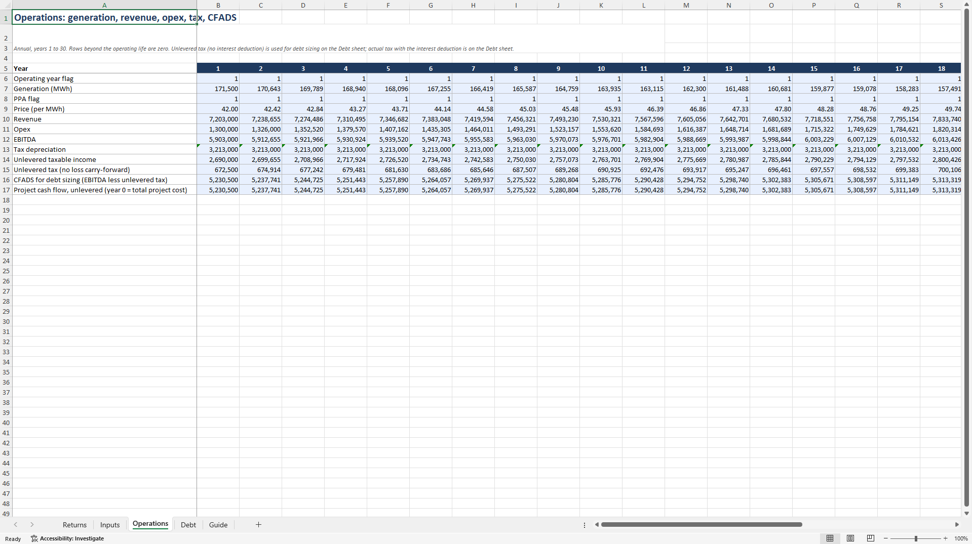 Solar PV Project Finance (DSCR-sculpted, PPA, & Merchant) (Excel template (XLSX)) Preview Image