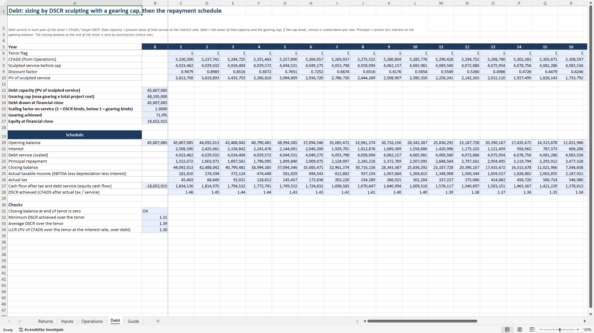 Solar PV Project Finance (DSCR-sculpted, PPA, & Merchant) (Excel template (XLSX)) Preview Image
