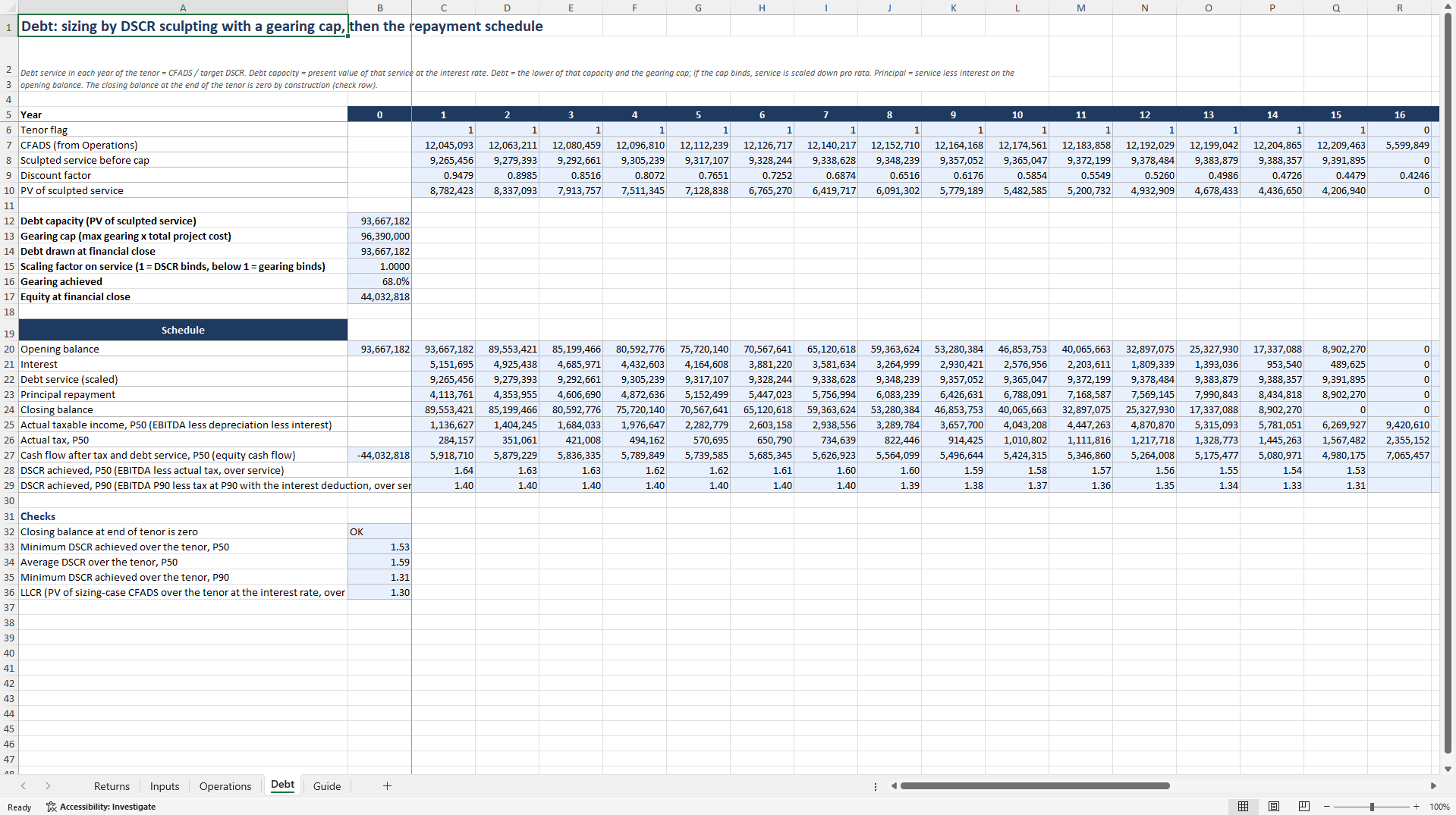 Onshore Wind Project Finance (P50/P90, DSCR-Sculpted) (Excel template (XLSX)) Preview Image