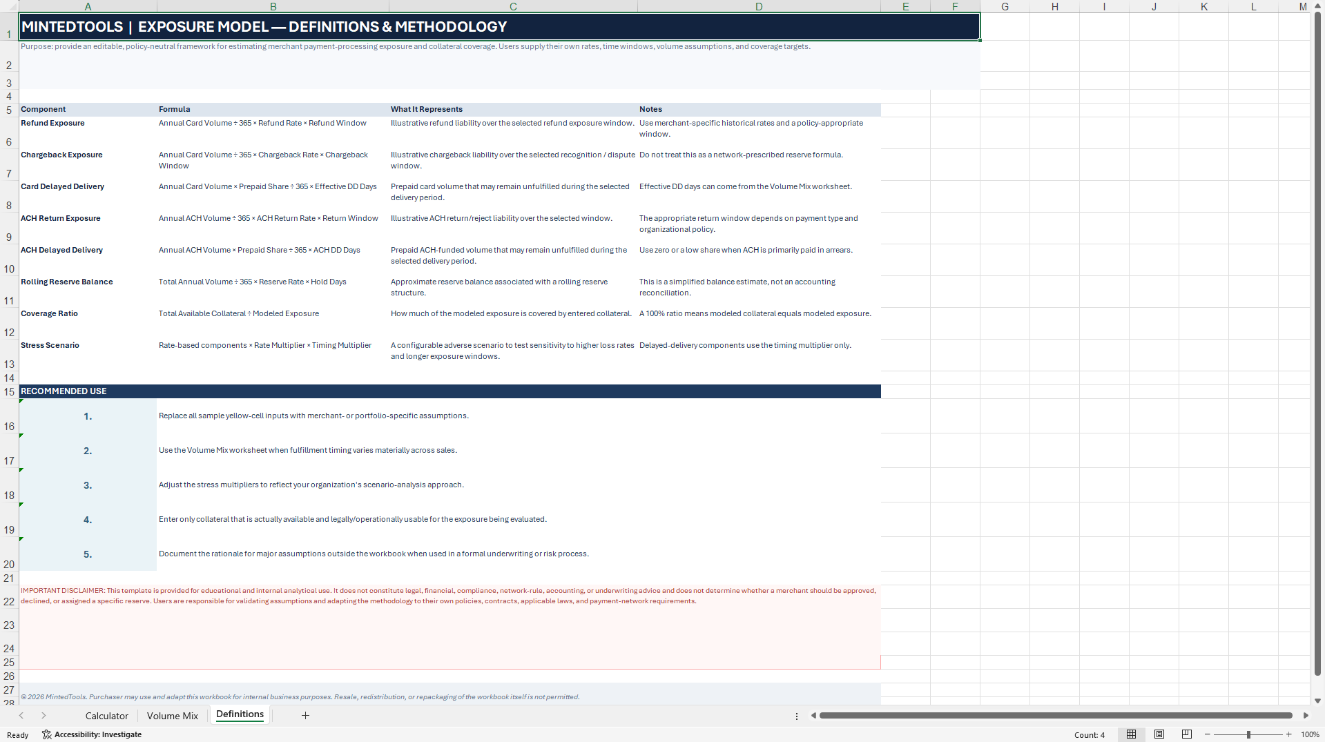 Merchant Processing Exposure and Collateral Calculator (Excel template (XLSX)) Preview Image