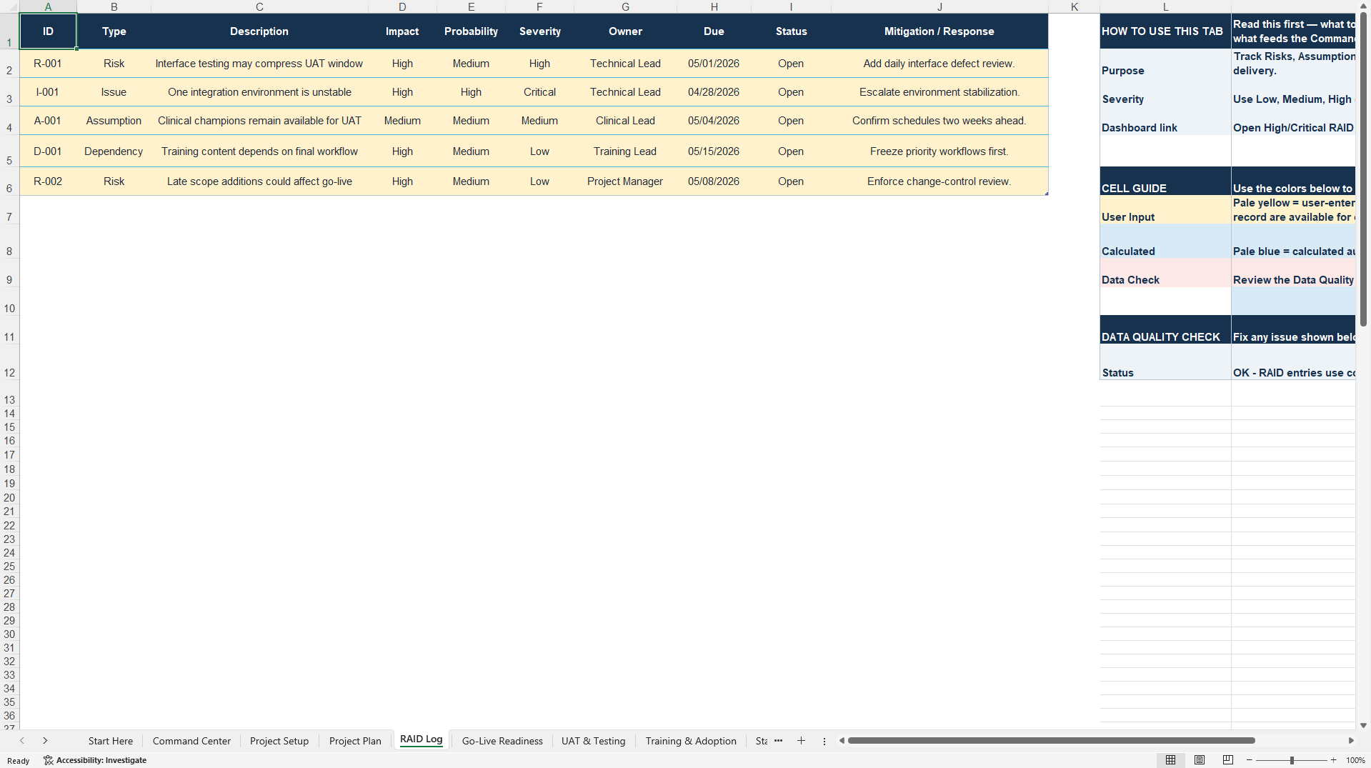 Healthcare Project Manager Command Center (Excel template (XLSX)) Preview Image