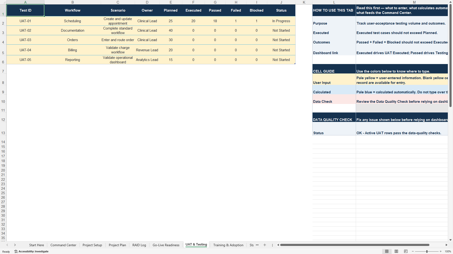 Healthcare Project Manager Command Center (Excel template (XLSX)) Preview Image
