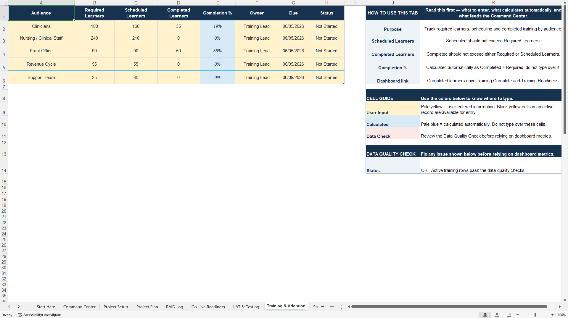 Healthcare Project Manager Command Center (Excel template (XLSX)) Preview Image