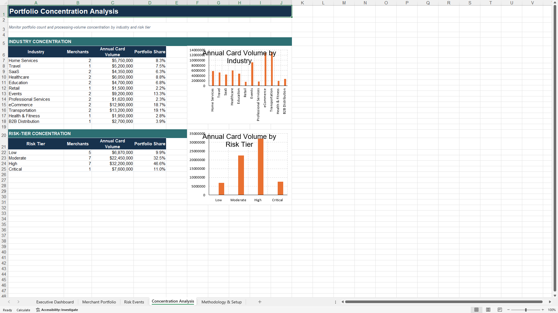 Merchant Portfolio Risk Dashboard (Excel template (XLSX)) Preview Image