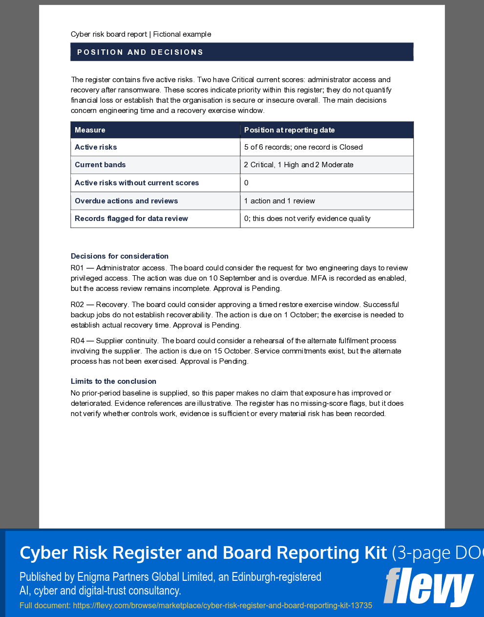 Cyber Risk Register and Board Reporting Kit (3-page Word document) Preview Image