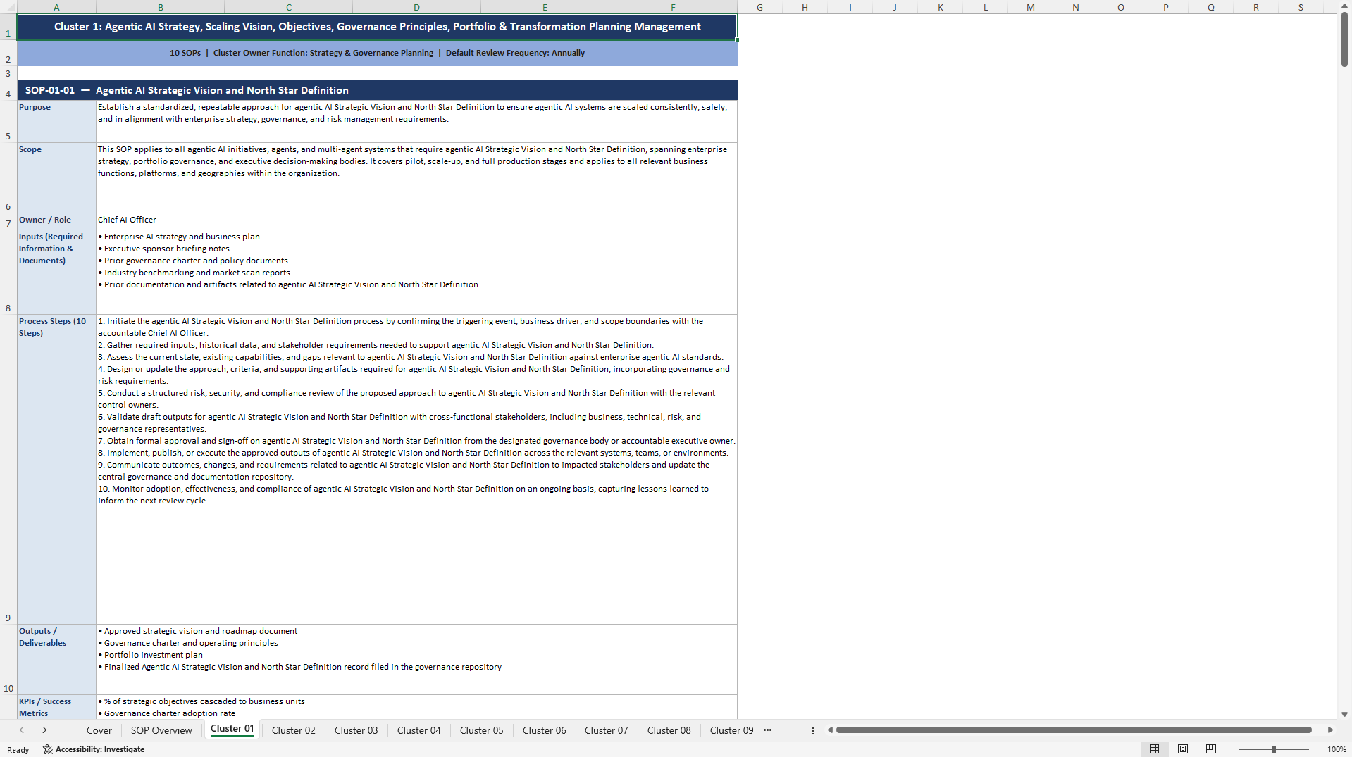 100+ Scaling Agentic AI SOPs (Excel template (XLSX)) Preview Image