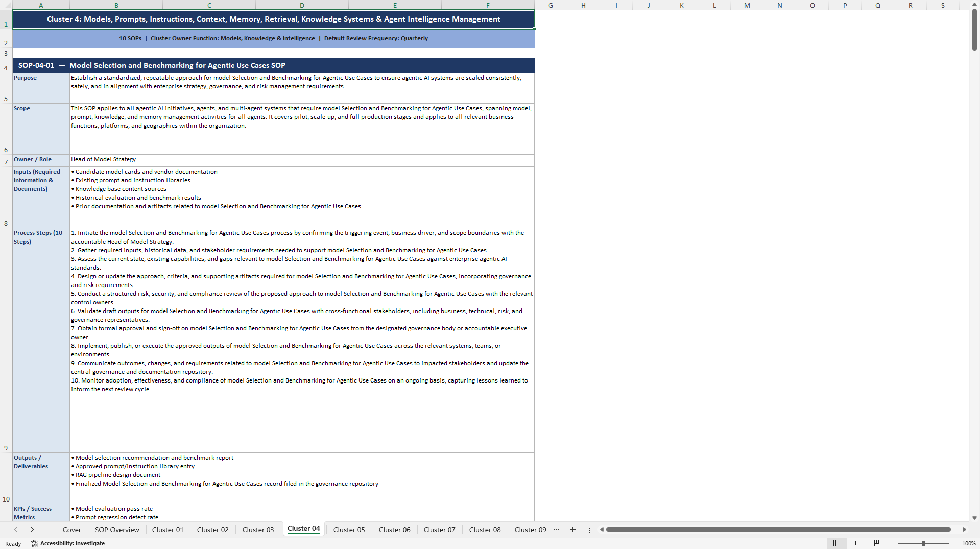 100+ Scaling Agentic AI SOPs (Excel template (XLSX)) Preview Image