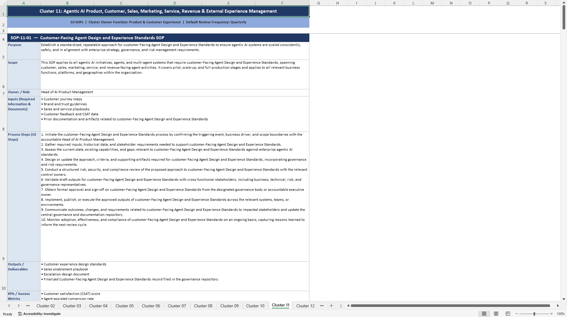 100+ Scaling Agentic AI SOPs (Excel template (XLSX)) Preview Image