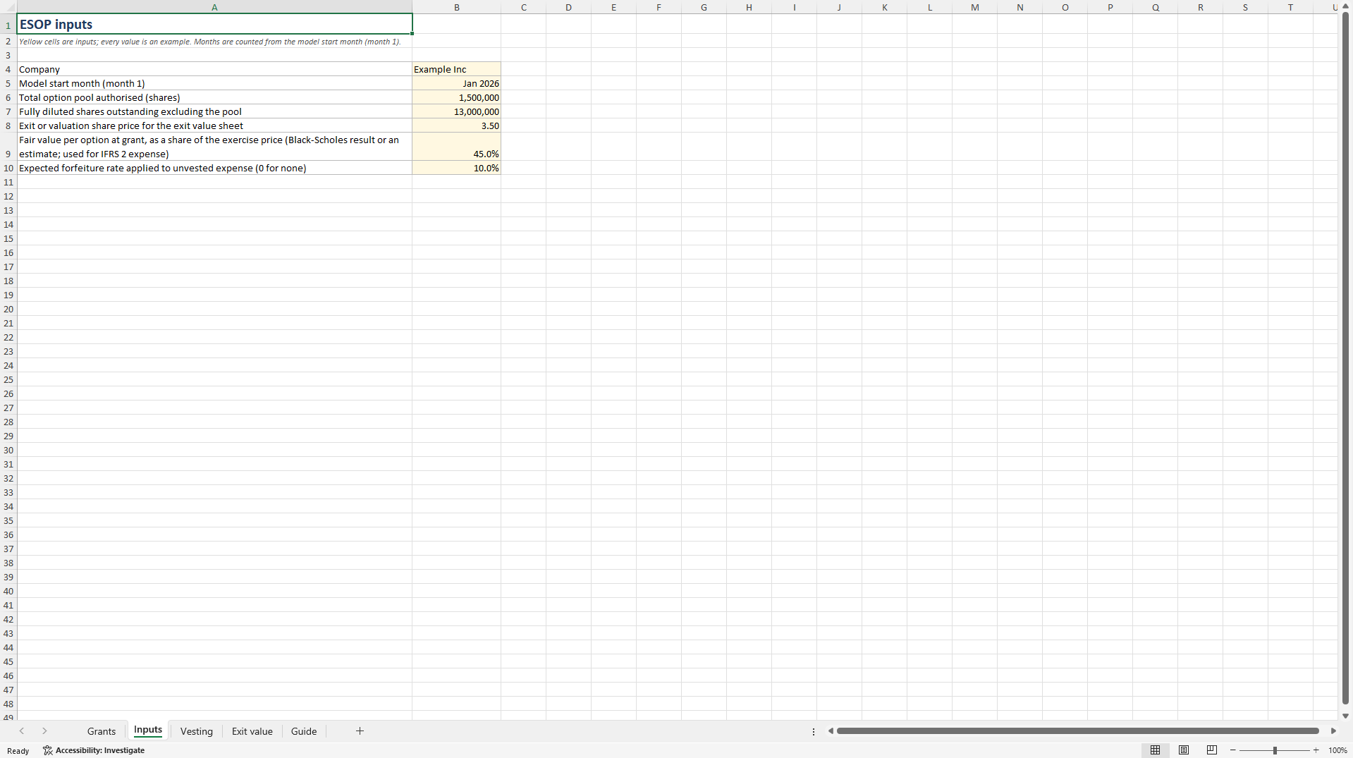 ESOP & Option Pool Model: Vesting, IFRS 2 Graded Vesting (Excel template (XLSX)) Preview Image