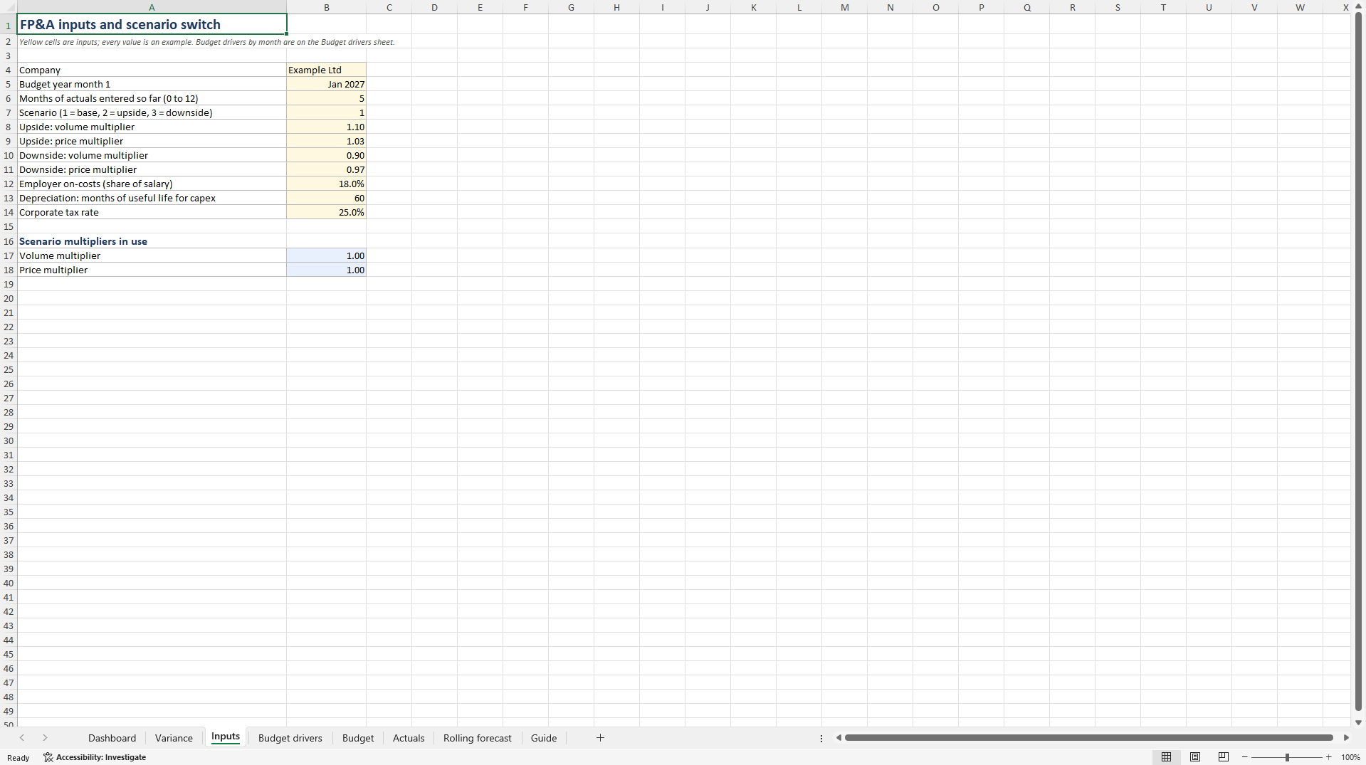 FP&A Budget vs. Actual & Rolling Forecast: Driver-Based (Excel template (XLSX)) Preview Image
