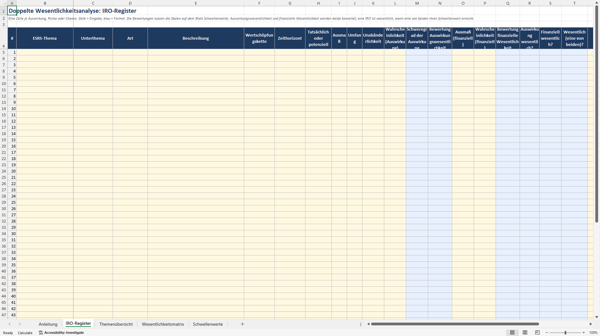 CSRD Doppelte Wesentlichkeitsanalyse: IRO-Register (Excel template (XLSX)) Preview Image