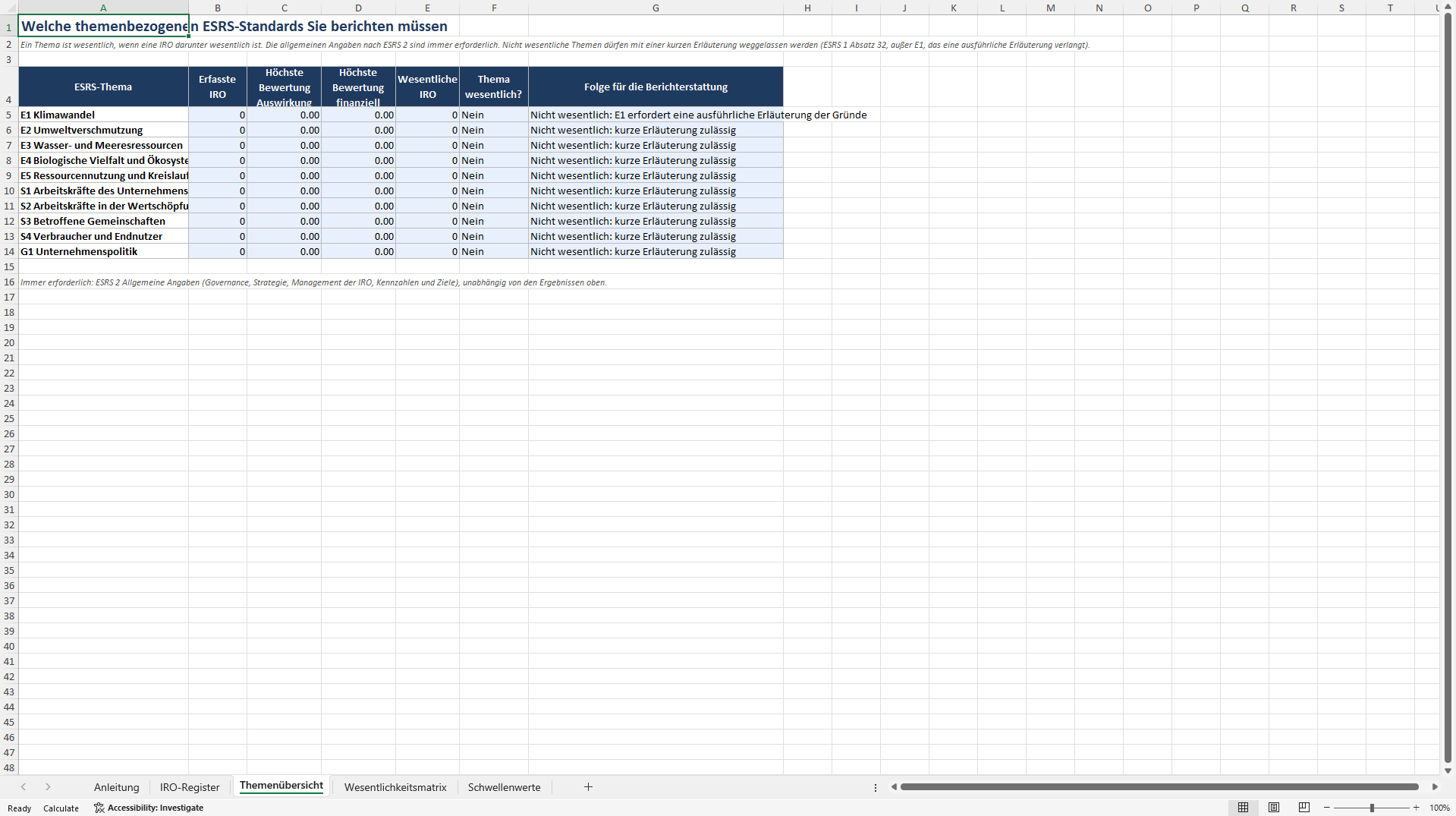 CSRD Doppelte Wesentlichkeitsanalyse: IRO-Register (Excel template (XLSX)) Preview Image