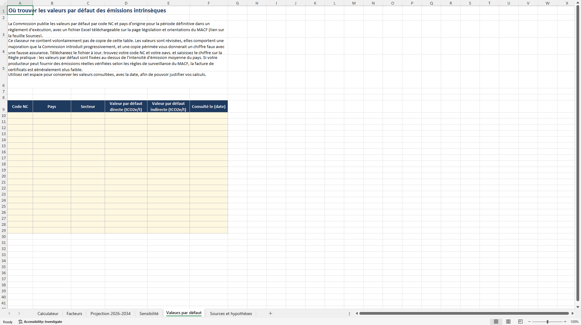 Calculateur des coûts du MACF 2026-2034: certificats MACF (Excel template (XLSX)) Preview Image