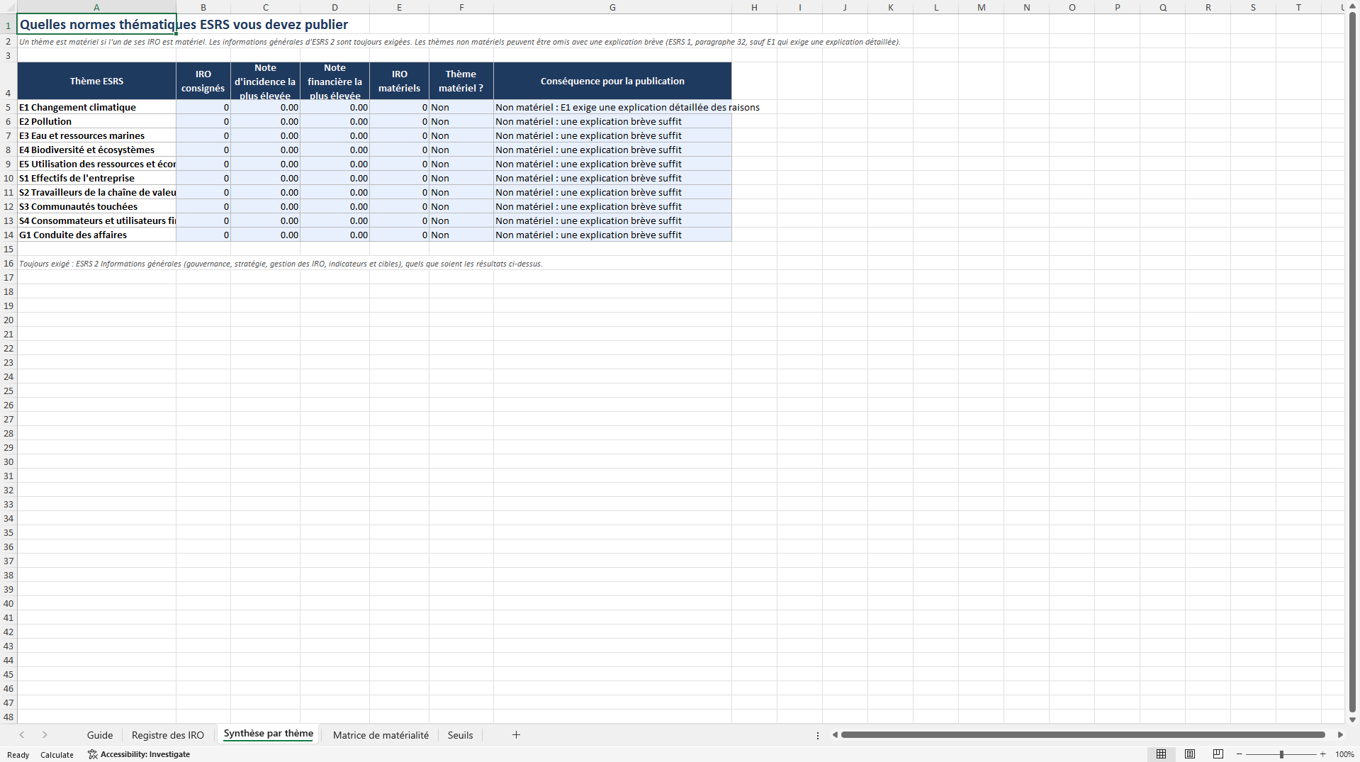 CSRD Analyse de double matérialité: registre des IRO (Excel template (XLSX)) Preview Image