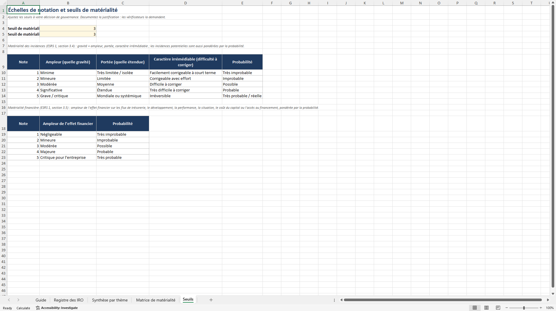 CSRD Analyse de double matérialité: registre des IRO (Excel template (XLSX)) Preview Image