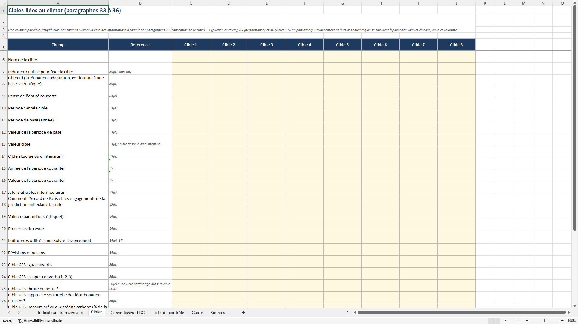 IFRS S2 Classeur Info Climat: indicateurs transversaux (Excel template (XLSX)) Preview Image