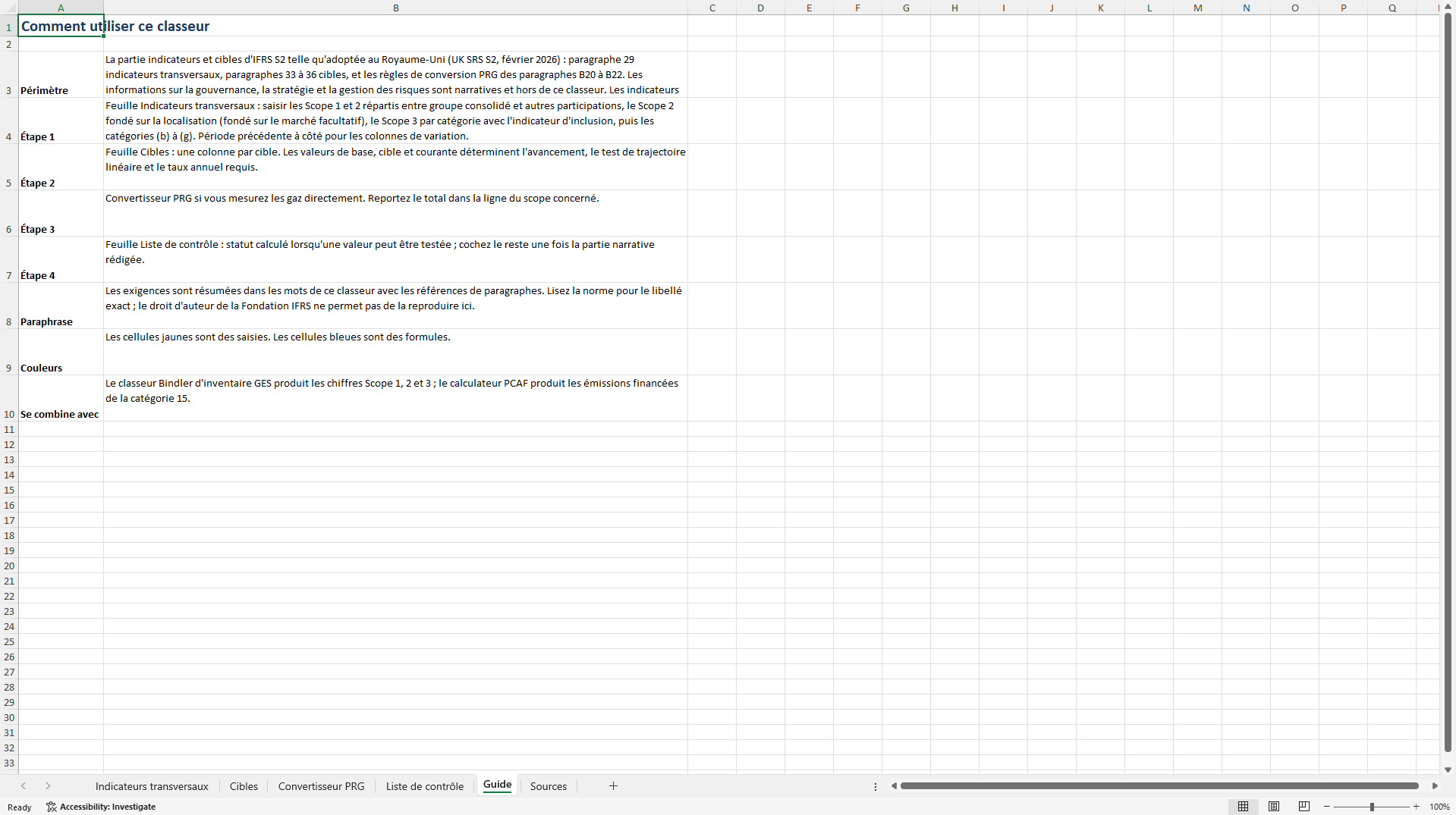 IFRS S2 Classeur Info Climat: indicateurs transversaux (Excel template (XLSX)) Preview Image
