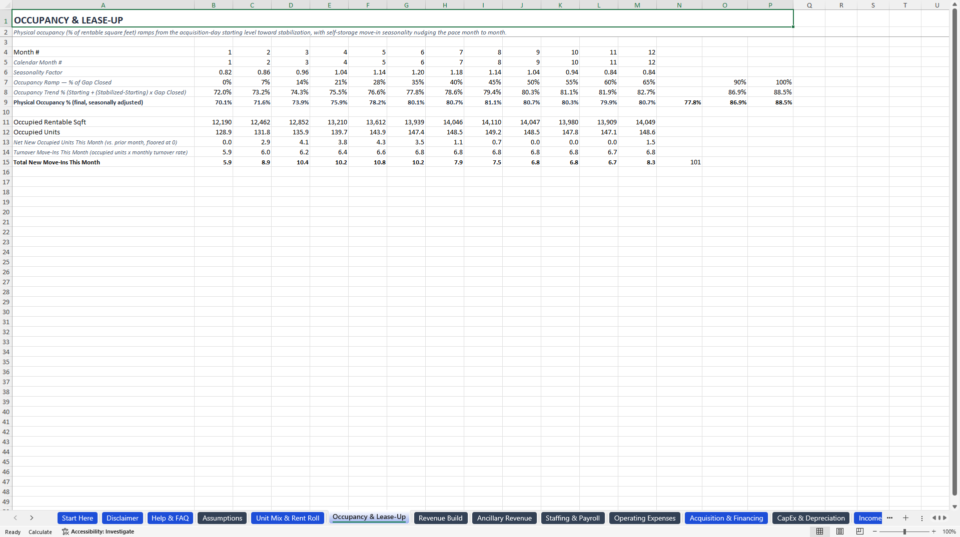 Self-Storage Facility Financial Model (Excel template (XLSX)) Preview Image