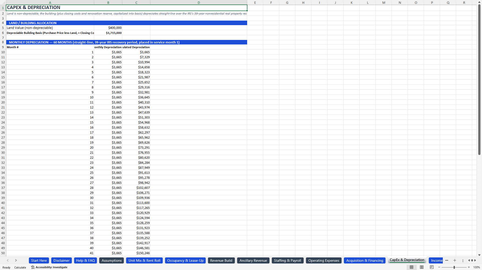 Self-Storage Facility Financial Model (Excel template (XLSX)) Preview Image