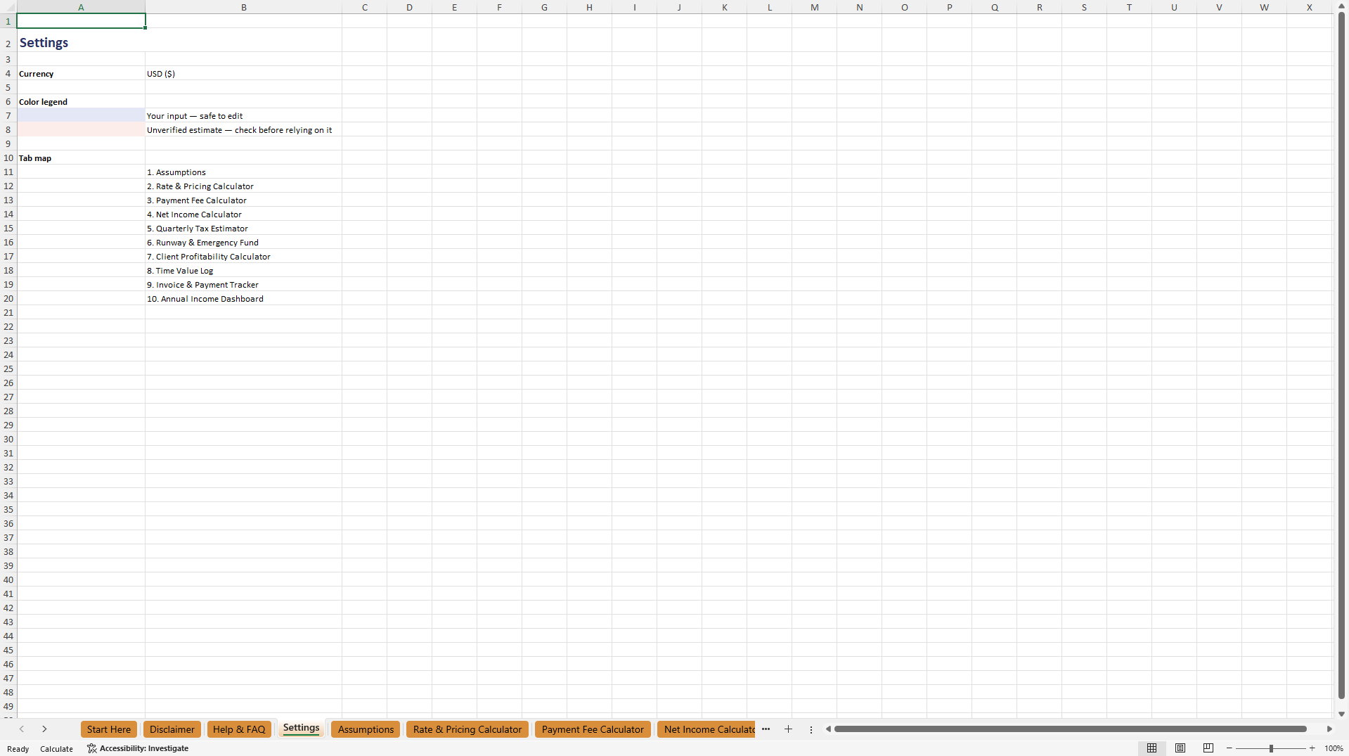 Freelancer Finance Toolkit (Excel template (XLSX)) Preview Image