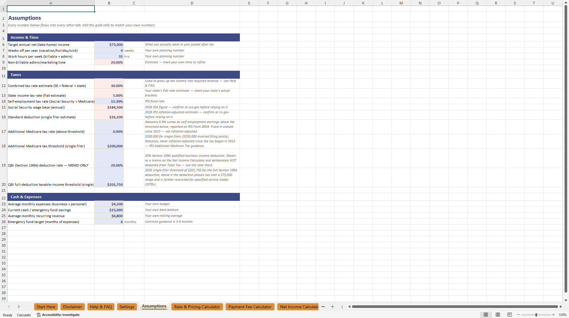 Freelancer Finance Toolkit (Excel template (XLSX)) Preview Image