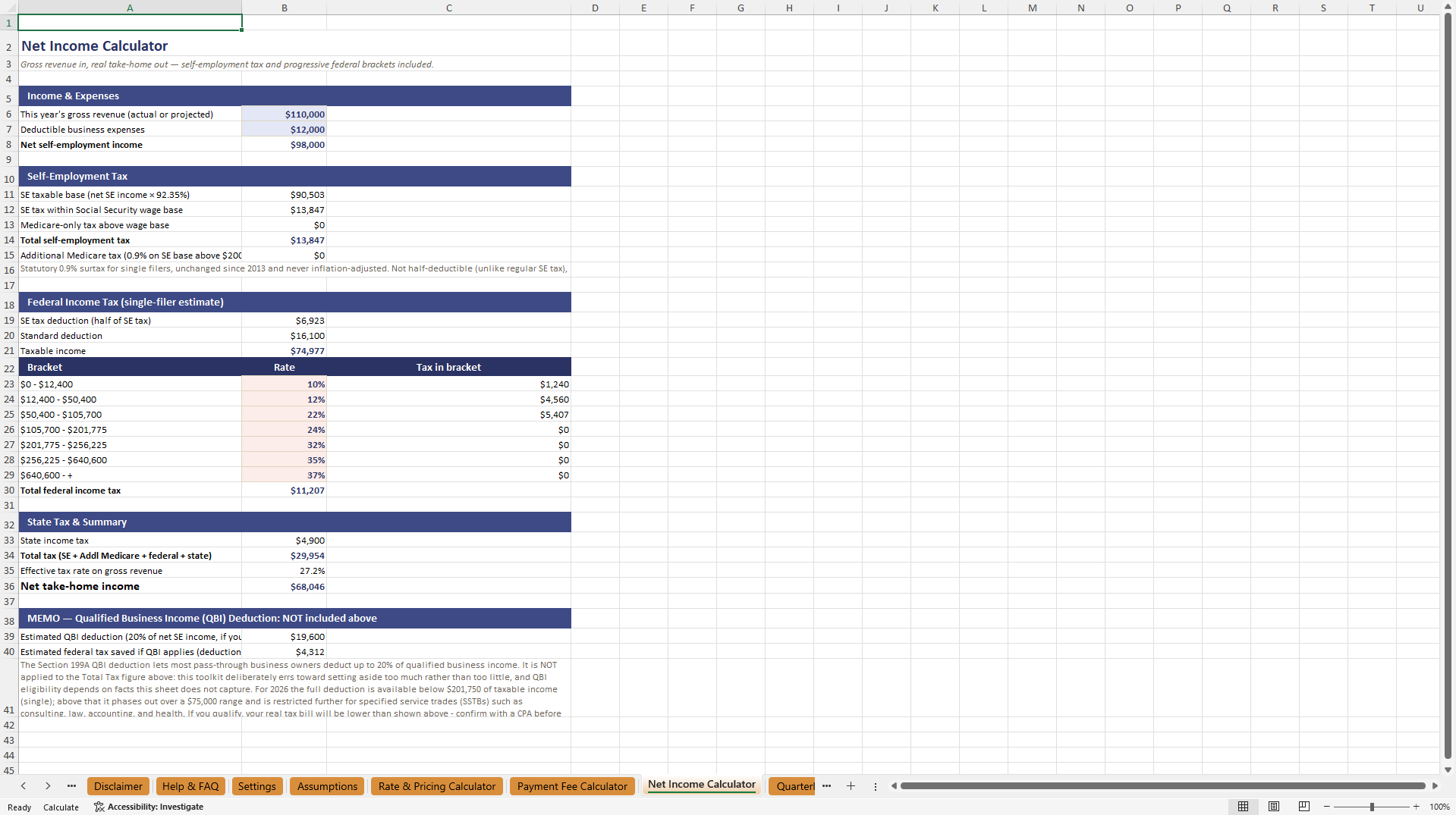 Freelancer Finance Toolkit (Excel template (XLSX)) Preview Image