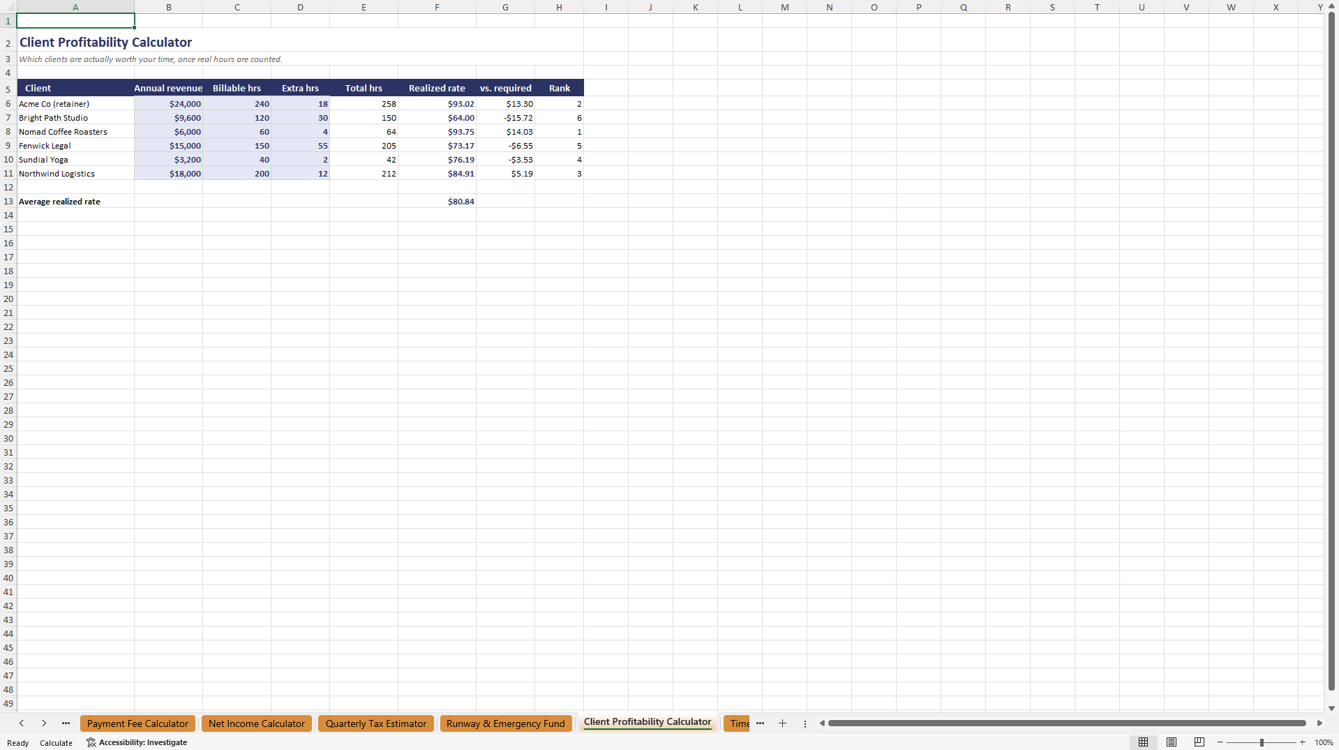 Freelancer Finance Toolkit (Excel template (XLSX)) Preview Image