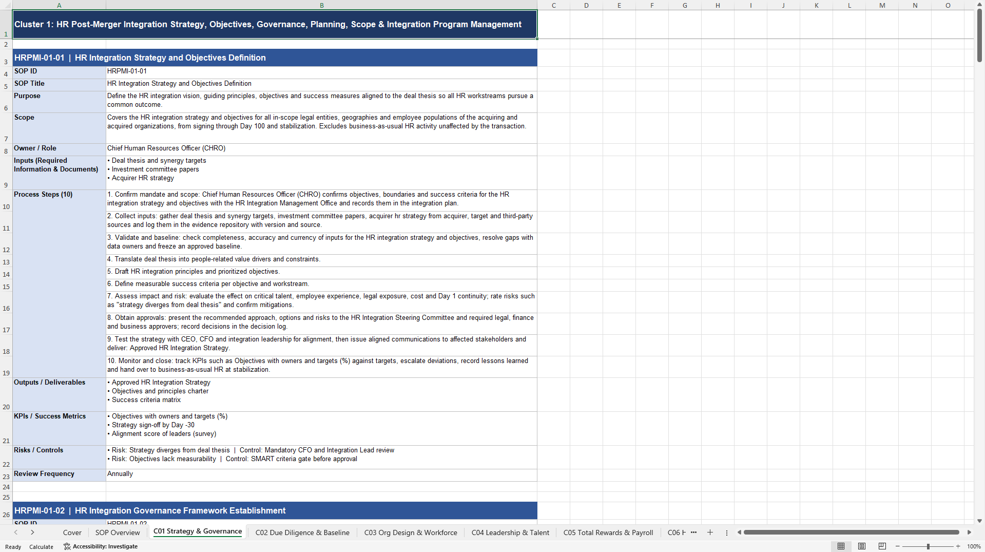 100+ HR Post-Merger Integration SOPs (Excel template (XLSX)) Preview Image