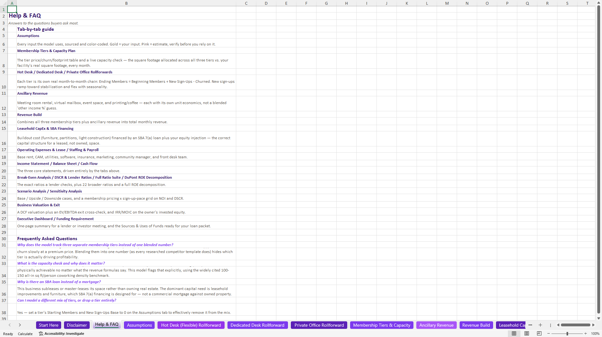 Coworking & Flex Office Financial Model (Excel template (XLSX)) Preview Image