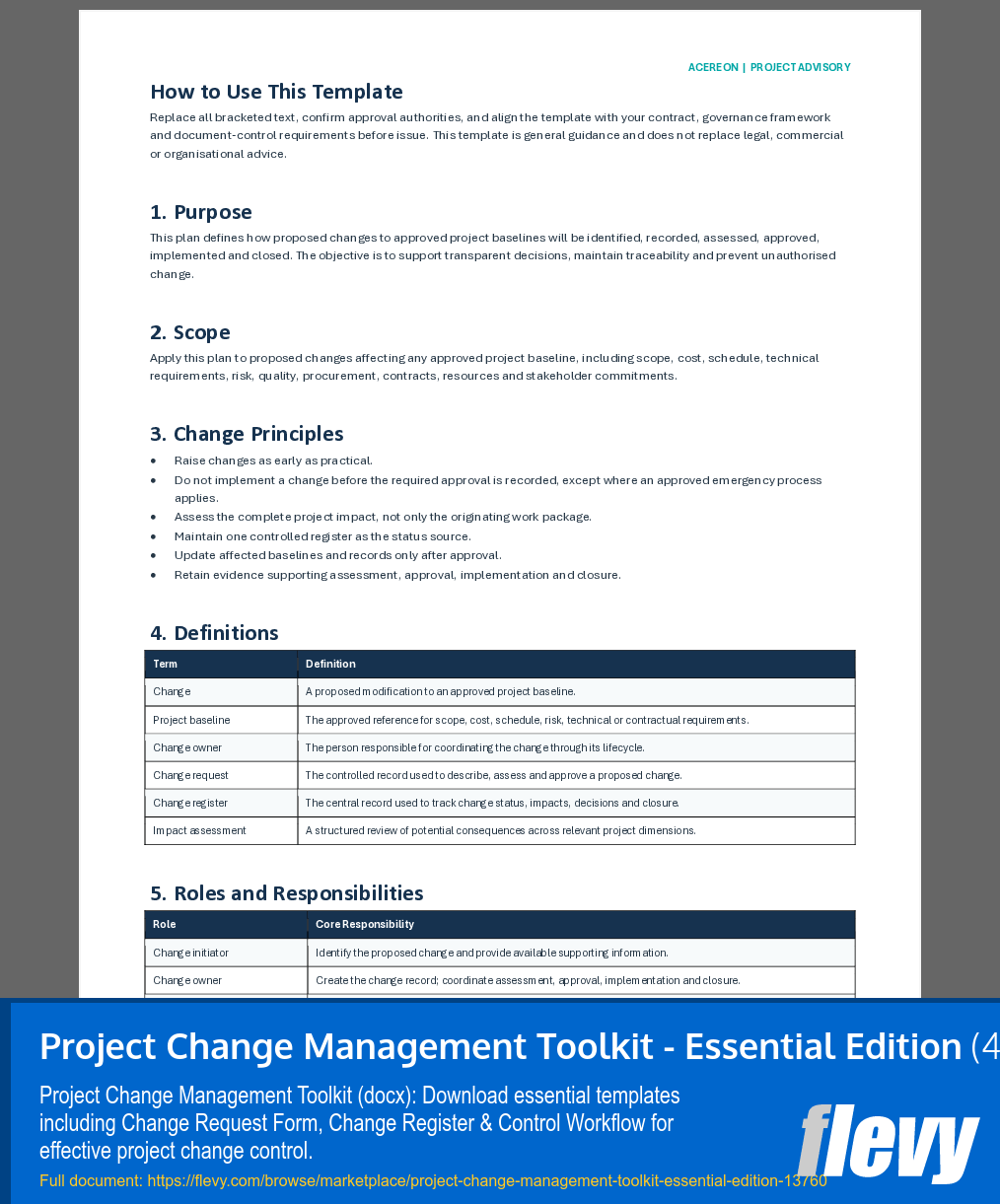 Project Change Management Toolkit - Essential Edition (4-page Word document) Preview Image