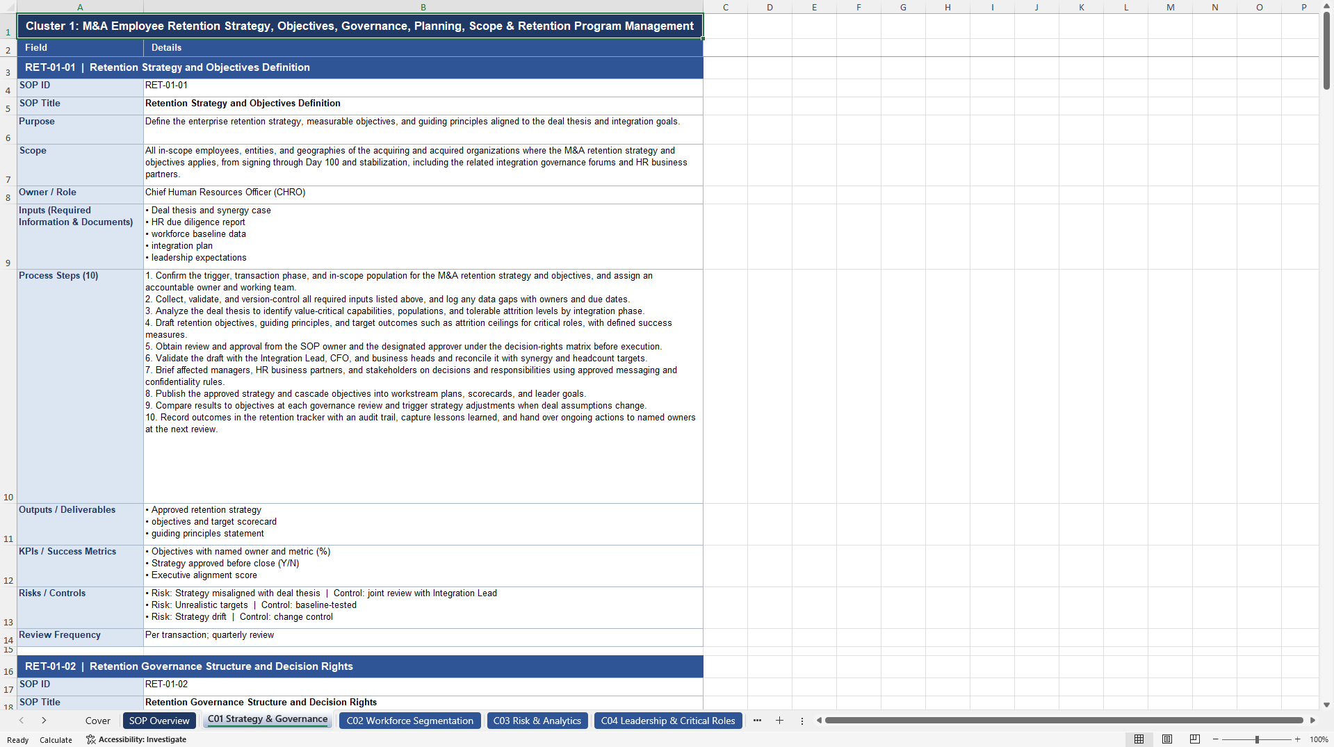 100+ M&A Employee Retention SOPs (Excel template (XLSX)) Preview Image