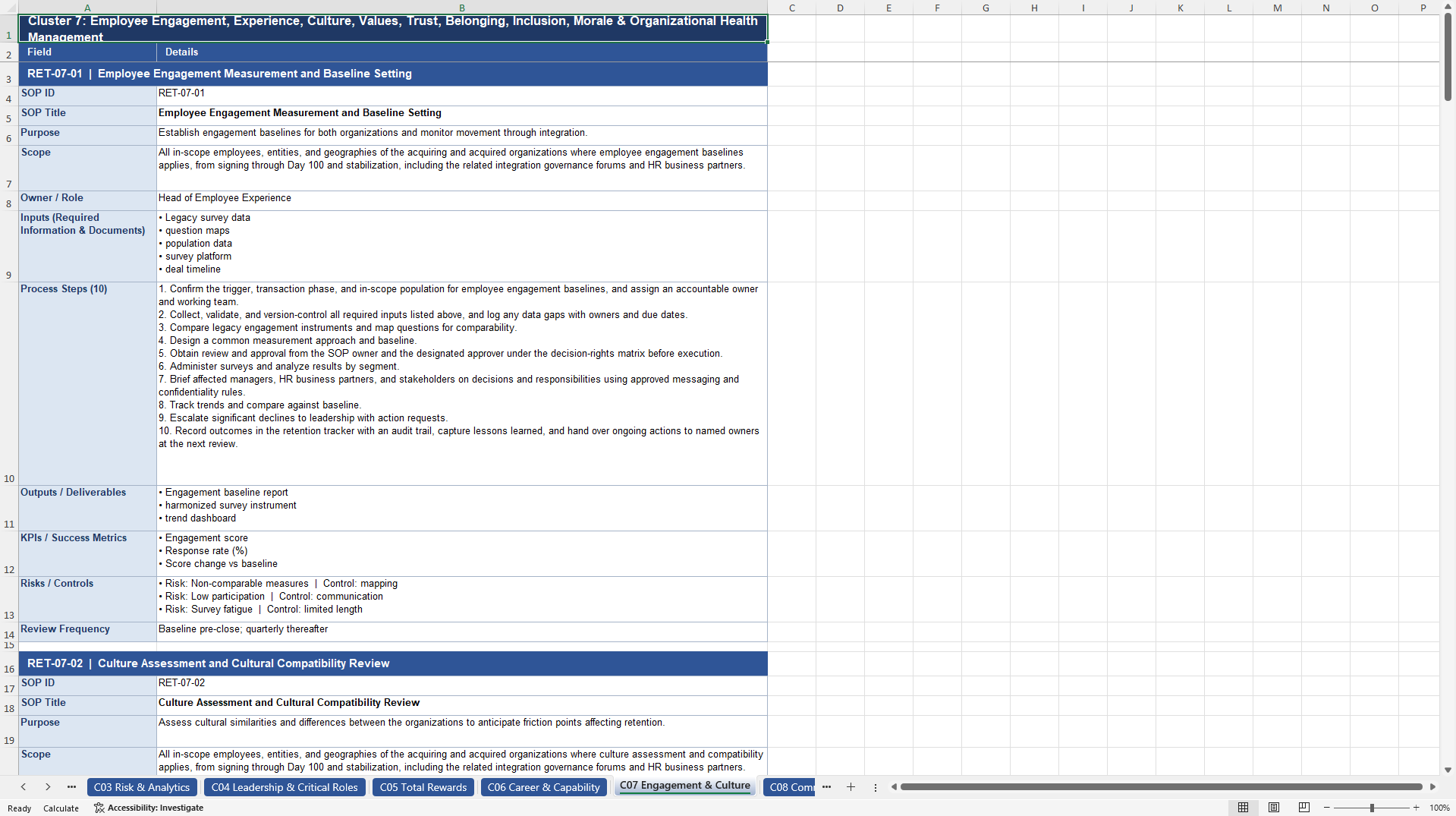 100+ M&A Employee Retention SOPs (Excel template (XLSX)) Preview Image